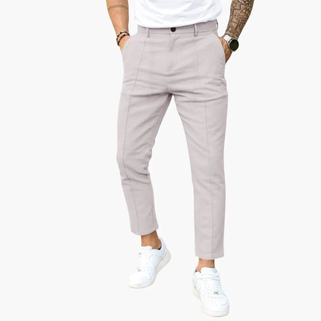 Men's pants with belt loops in light beige, straight-leg fit