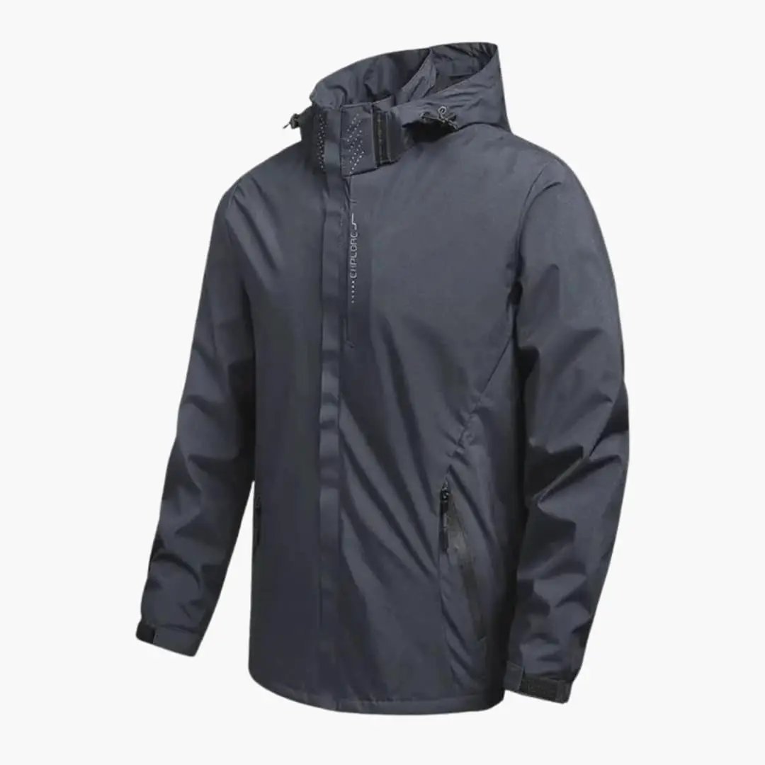 Men's hooded jacket with zip pockets in dark navy by Wilfred Smith