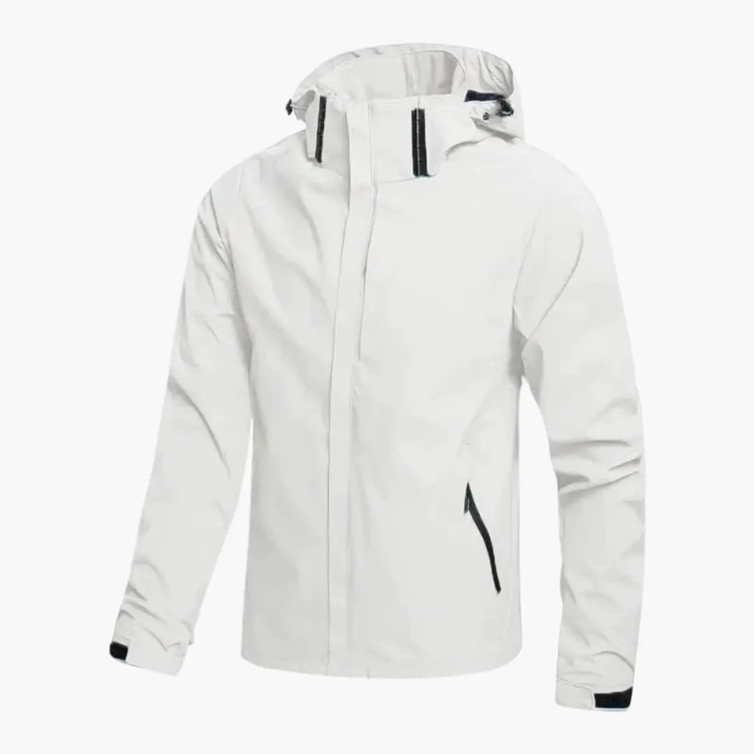 Men's hooded jacket in white with zippered pockets, Wilfred Smith brand