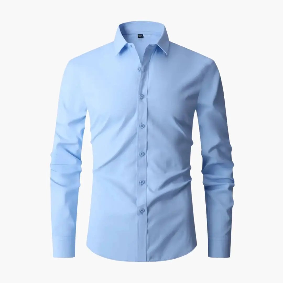Men's long sleeve shirt with collar and button placket in light blue