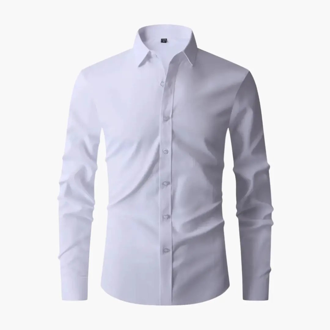 Men's long sleeve white button-down shirt by Wilfred Smith