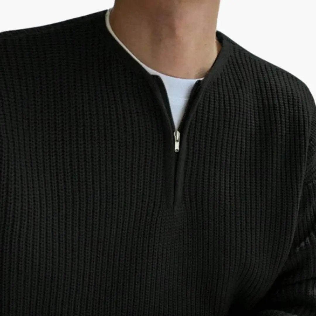 Men's oversized half-zip knit sweater in black by Wilfred Smith
