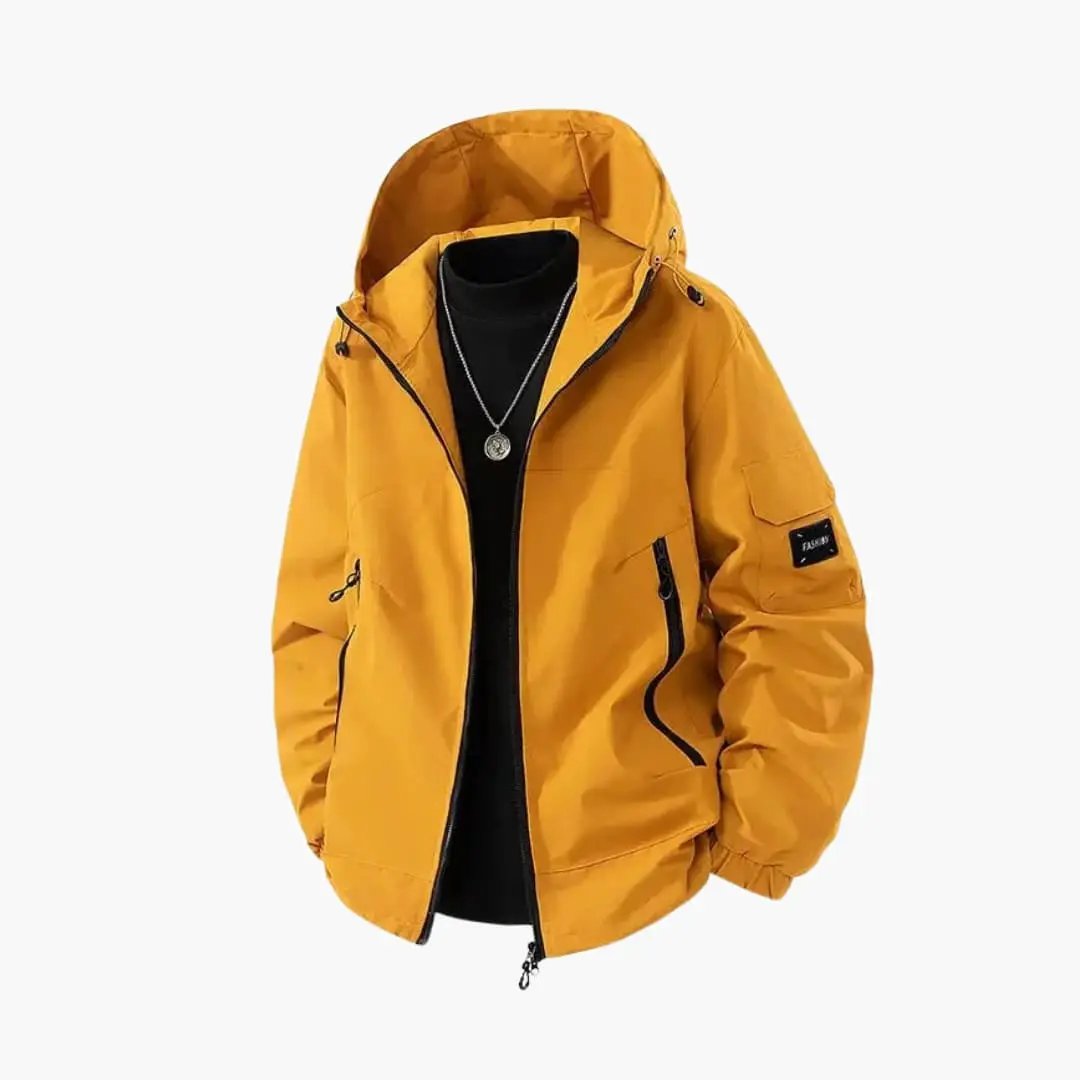 Men's ski jacket with hood by Wilfred Smith in yellow