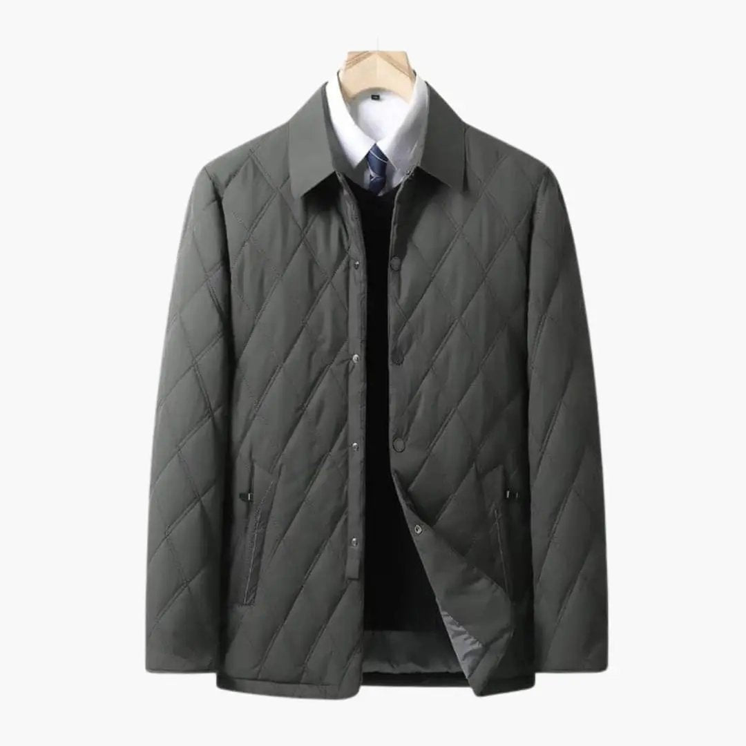 Men's quilted jacket with lapel collar, dark gray, Wilfred Smith