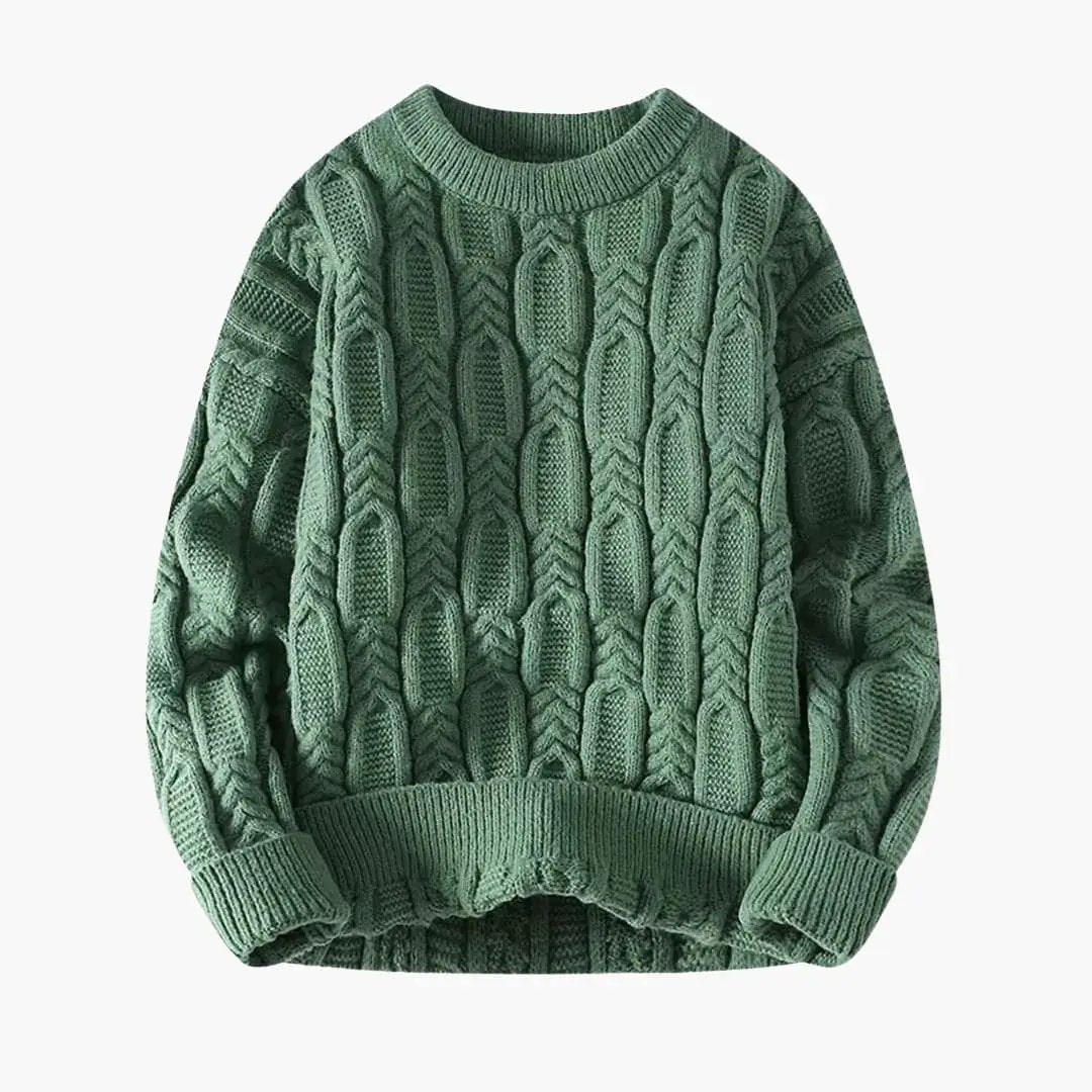 Men's cable knit sweater in green, chunky knit pullover