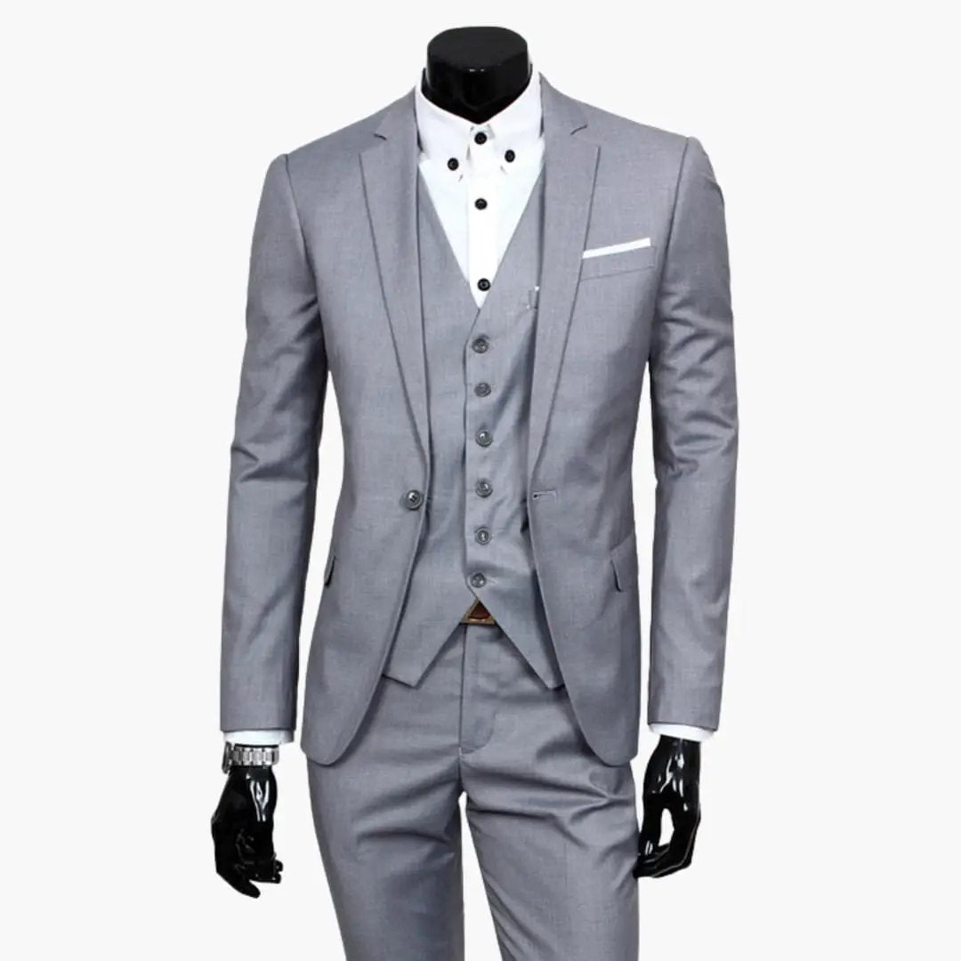 Men's wedding suit set with jacket and vest in light gray