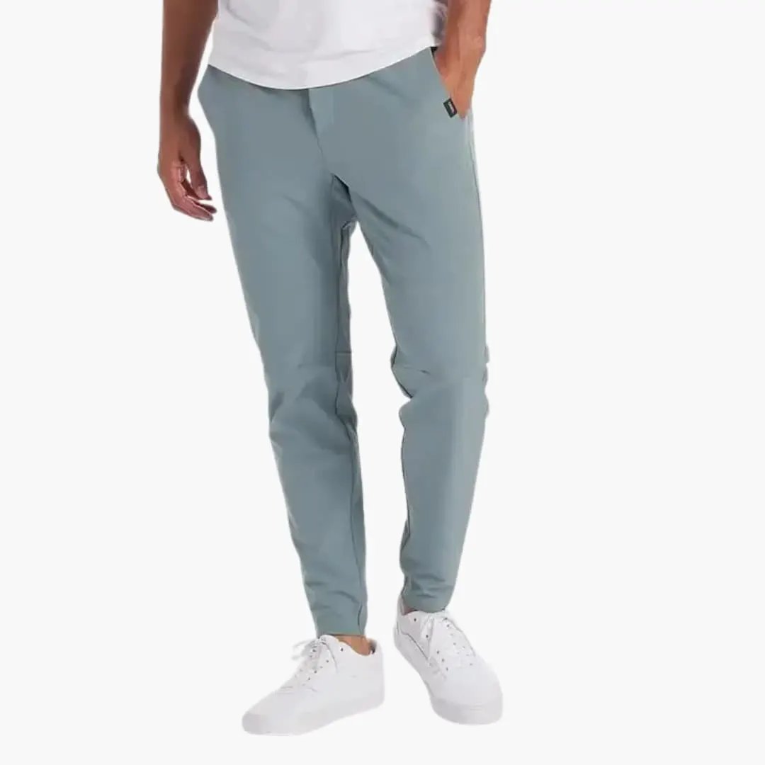 Wilfred Smith men's pants with stretch waistband and tapered legs in light blue