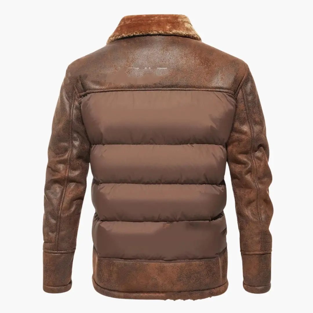 Men's Quilted Jacket with Faux Fur Collar in brown by Wilfred Smith