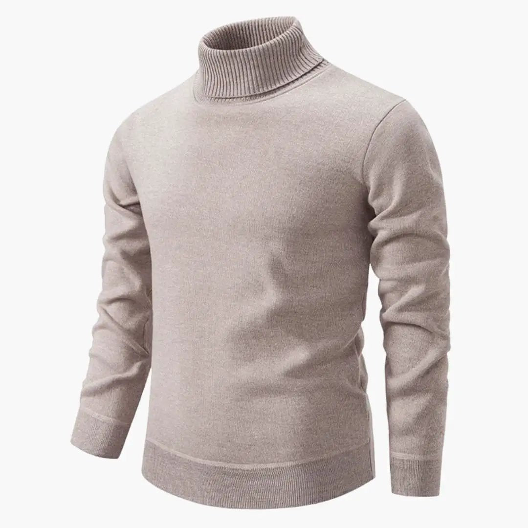 Mens turtleneck sweater by Wilfred Smith in beige knit with long sleeves