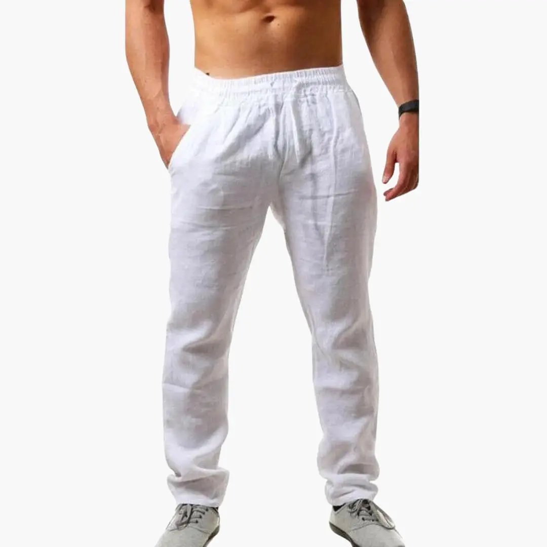 Wilfred Smith men's jogging pants, white with drawstring waist and side pockets