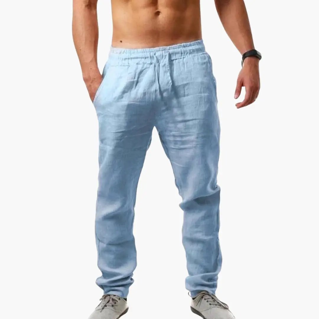Men's Jogging Pants with Drawstring Waist and Side Pockets in Light Blue