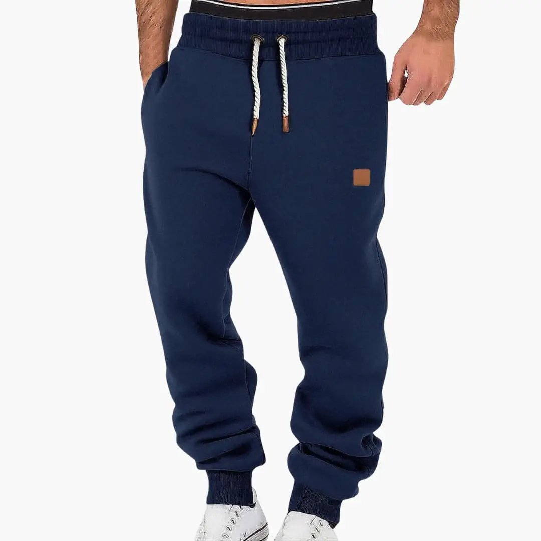 Men's joggers by Wilfred Smith in navy with pockets and drawstring waistband
