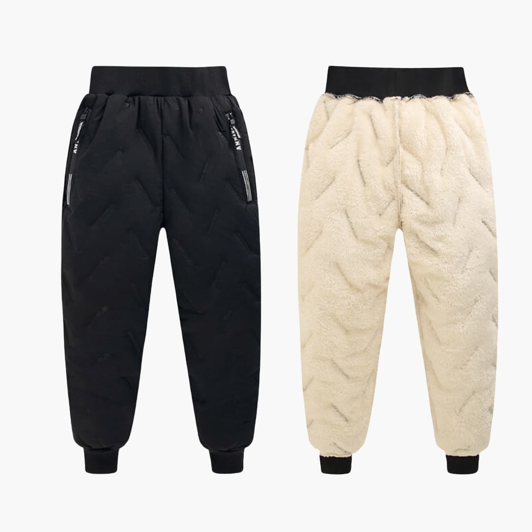 Children's Quilted Pants with Elastic Waistband, black quilted and beige fleece pants, 2-piece set