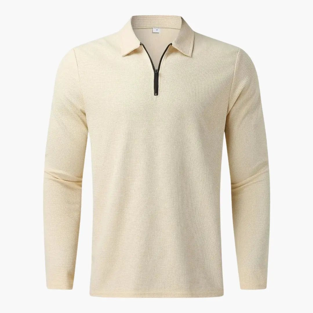 Wilfred Smith men's beige quarter-zip track jacket in knit fabric