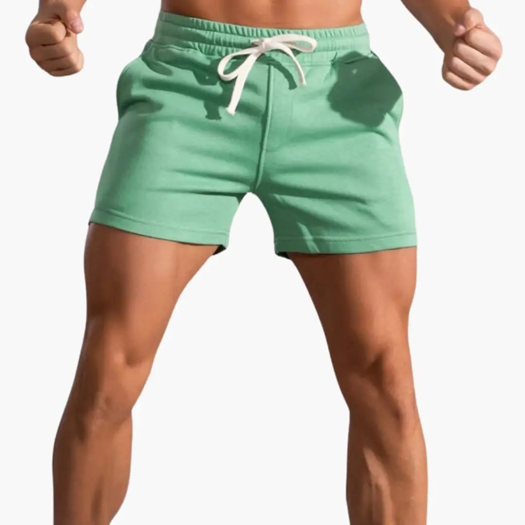 Men's above-knee shorts with elastic waistband and white drawstring in mint green