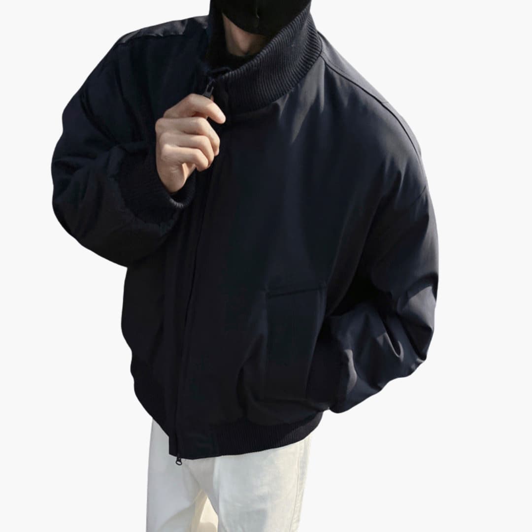 Men’s bomber jacket in black with a high collar and side pockets