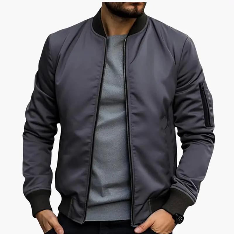 Men’s Bomber Jacket Wilfred Smith with zip closure and ribbed hem in dark gray
