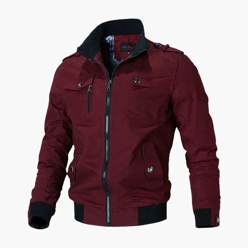 Men’s Bomber Jacket with Zip Front and Ribbed Trim in burgundy