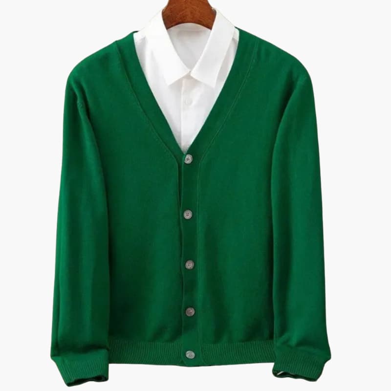 Men’s cardigan with V-neck and button closure in green