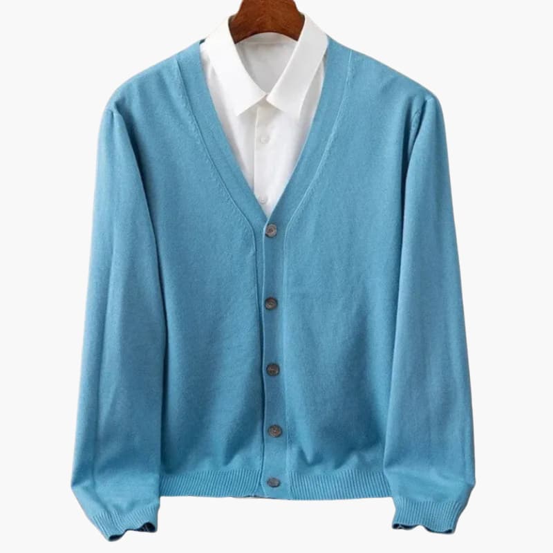 Men’s Cardigan with V-Neck and Button Closure in sky blue by Wilfred Smith