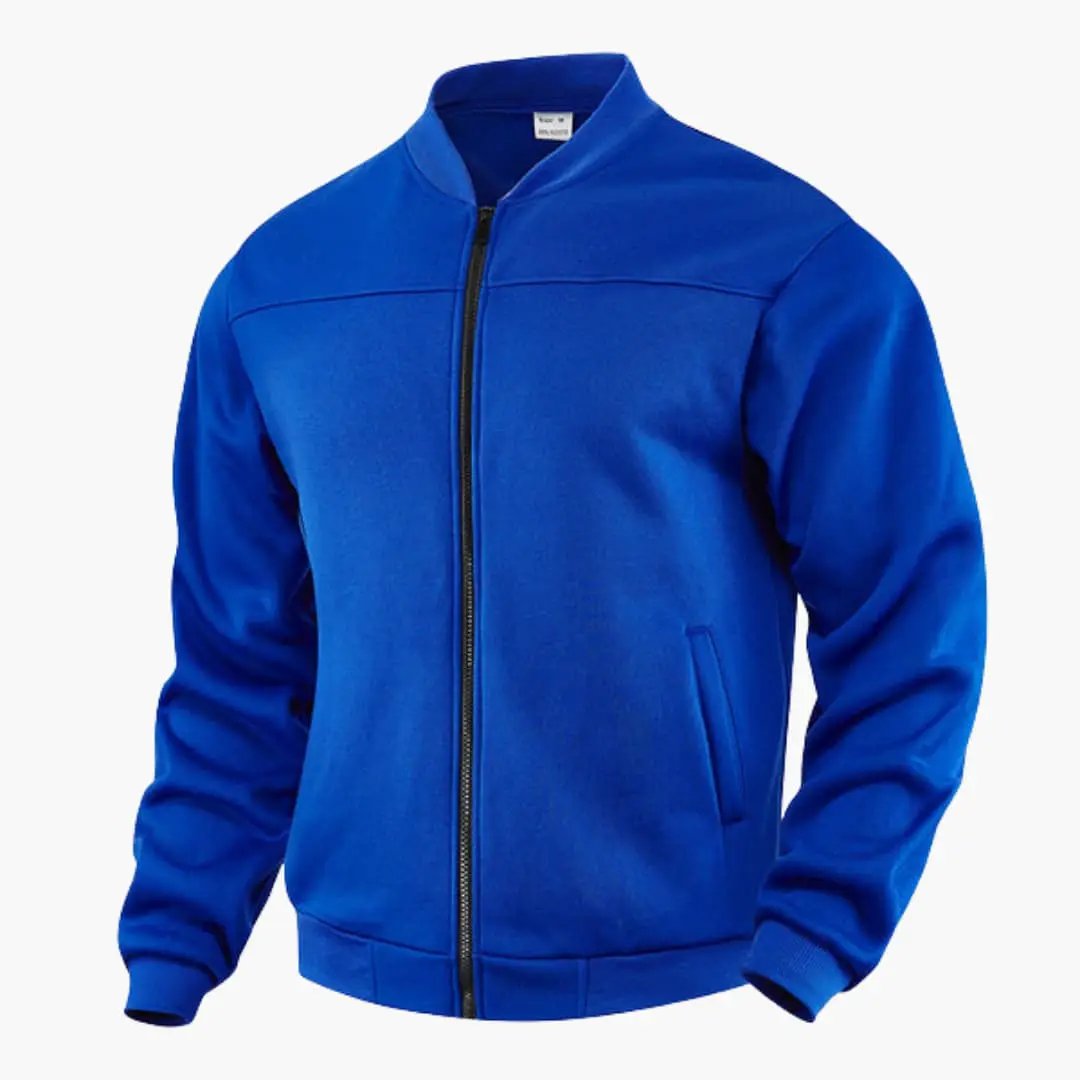 Men’s bomber jacket by Wilfred Smith in electric blue with front zip and pockets