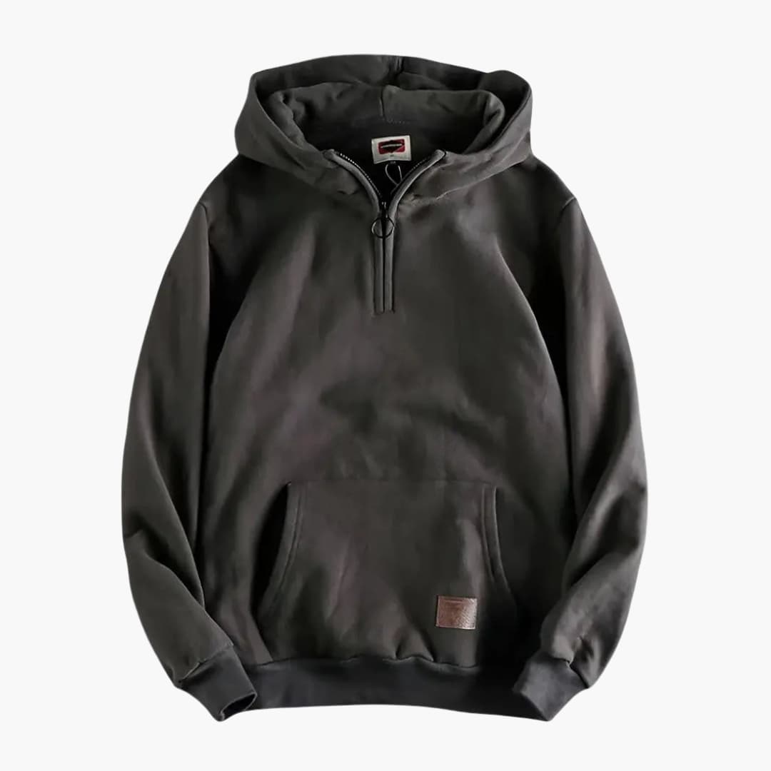 Men's Wilfred Smith hoodie, dark gray half-zip with front pocket