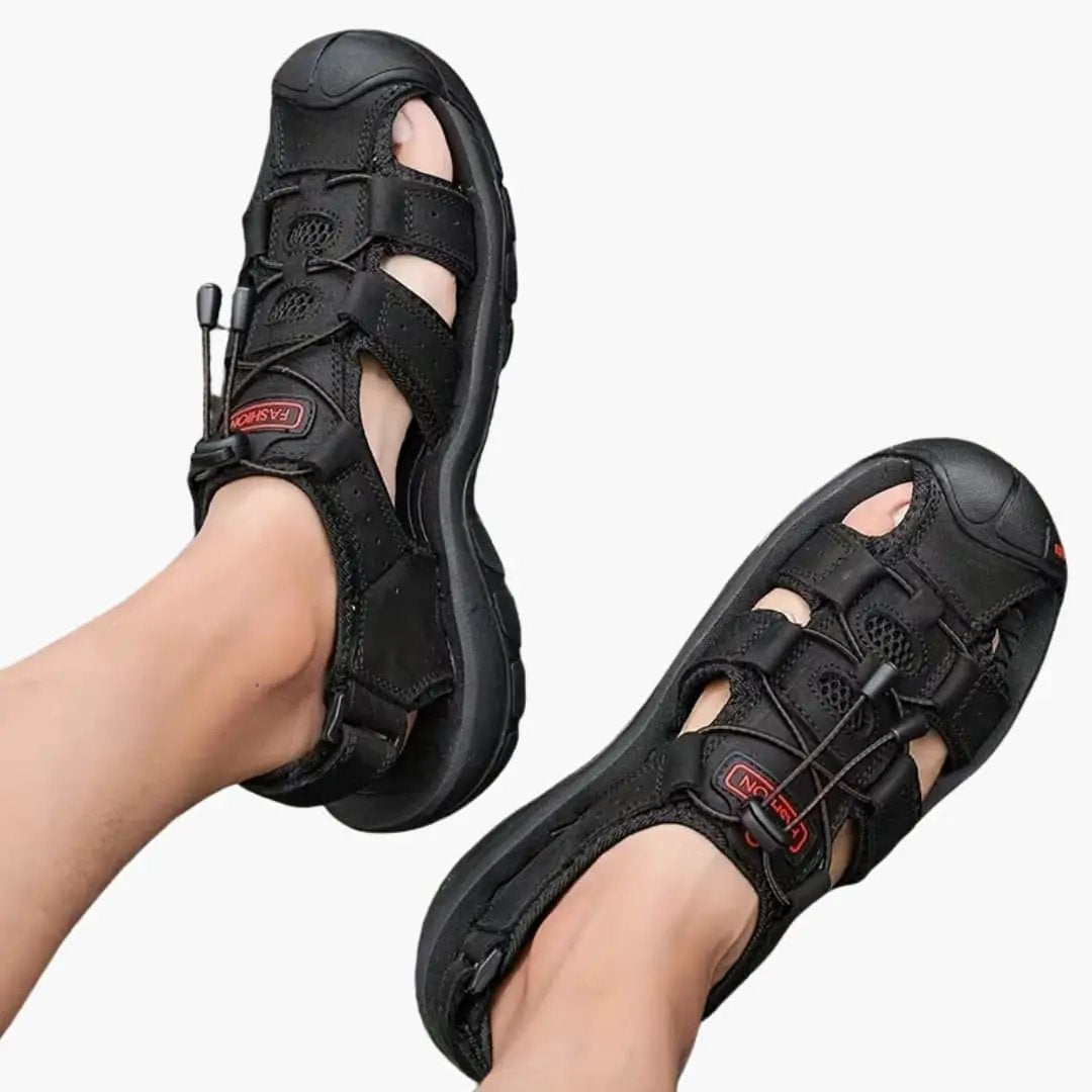 Men's black Wilfred Smith outdoor water sandals with breathable design and soft sole.
