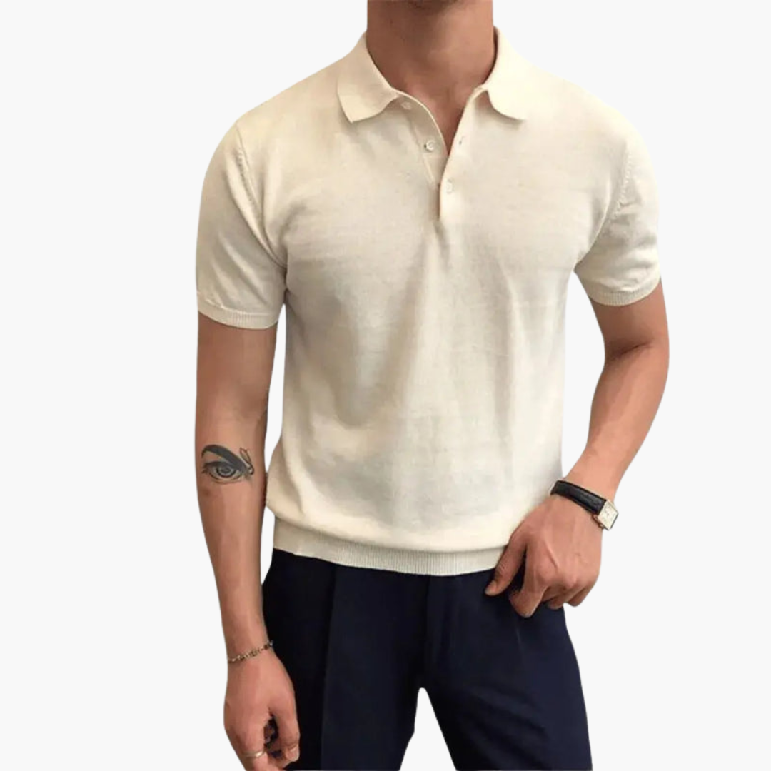 Men’s polo shirt in cream with collar and short sleeves