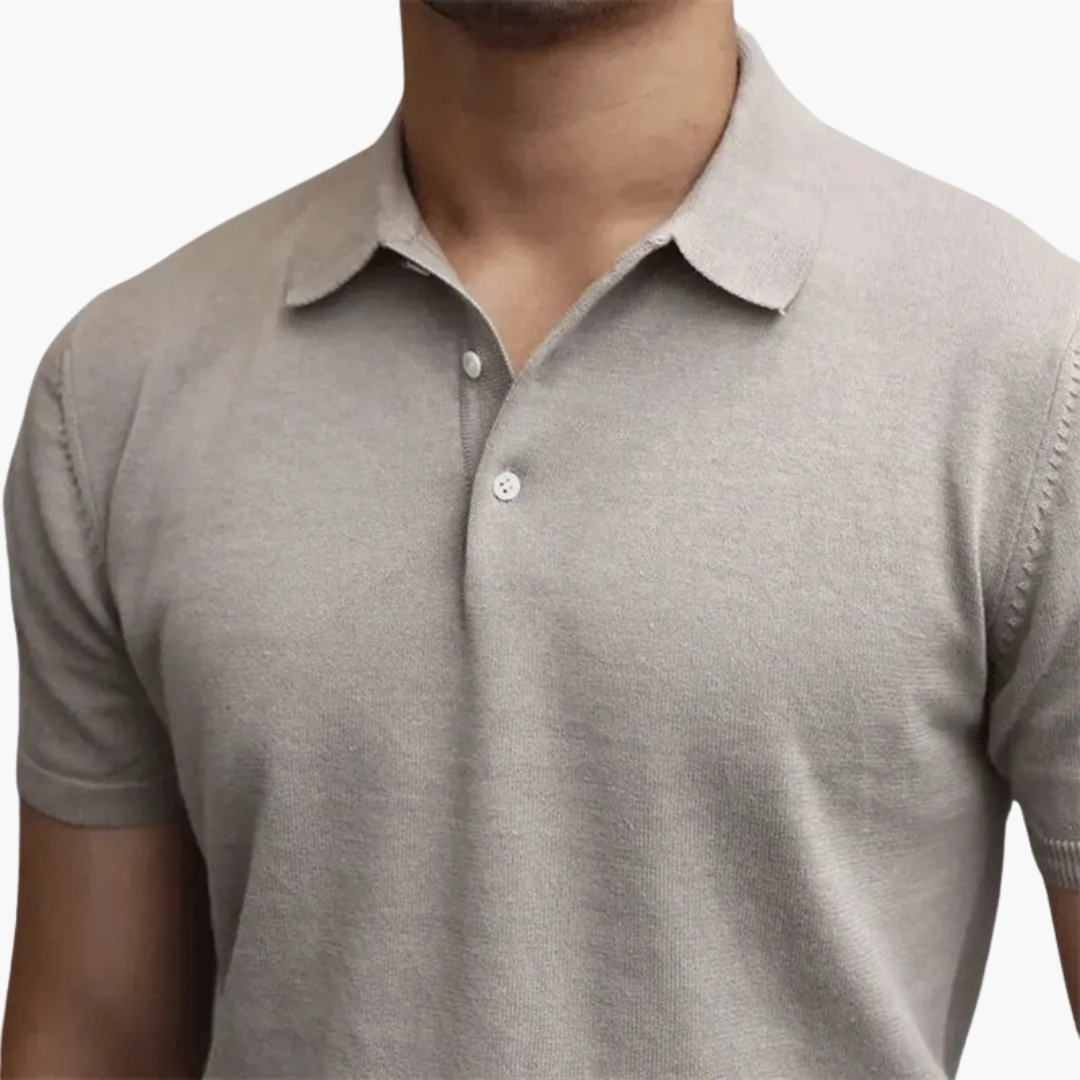 Men's polo shirt with collar and short sleeves in light gray