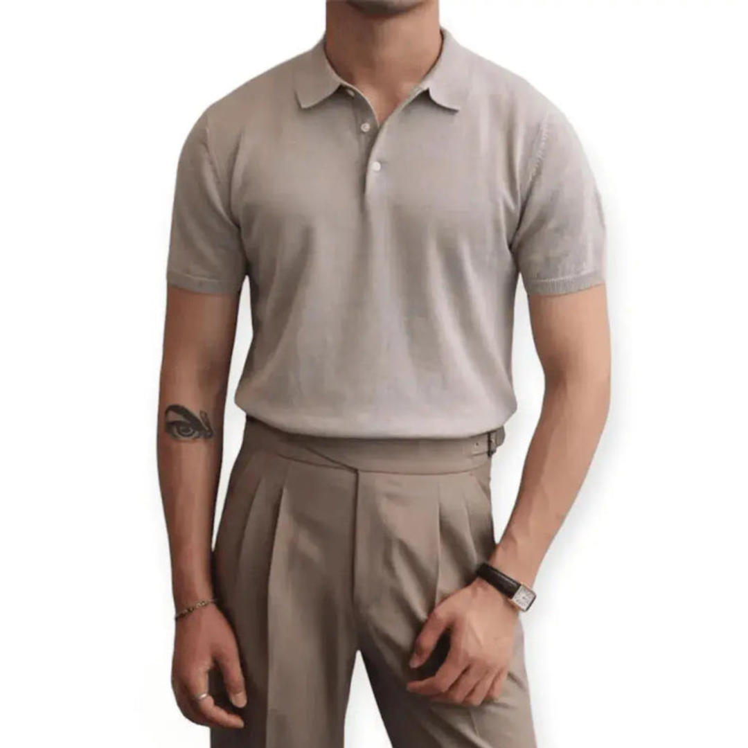 Men's polo shirt by Wilfred Smith in beige with collar and short sleeves