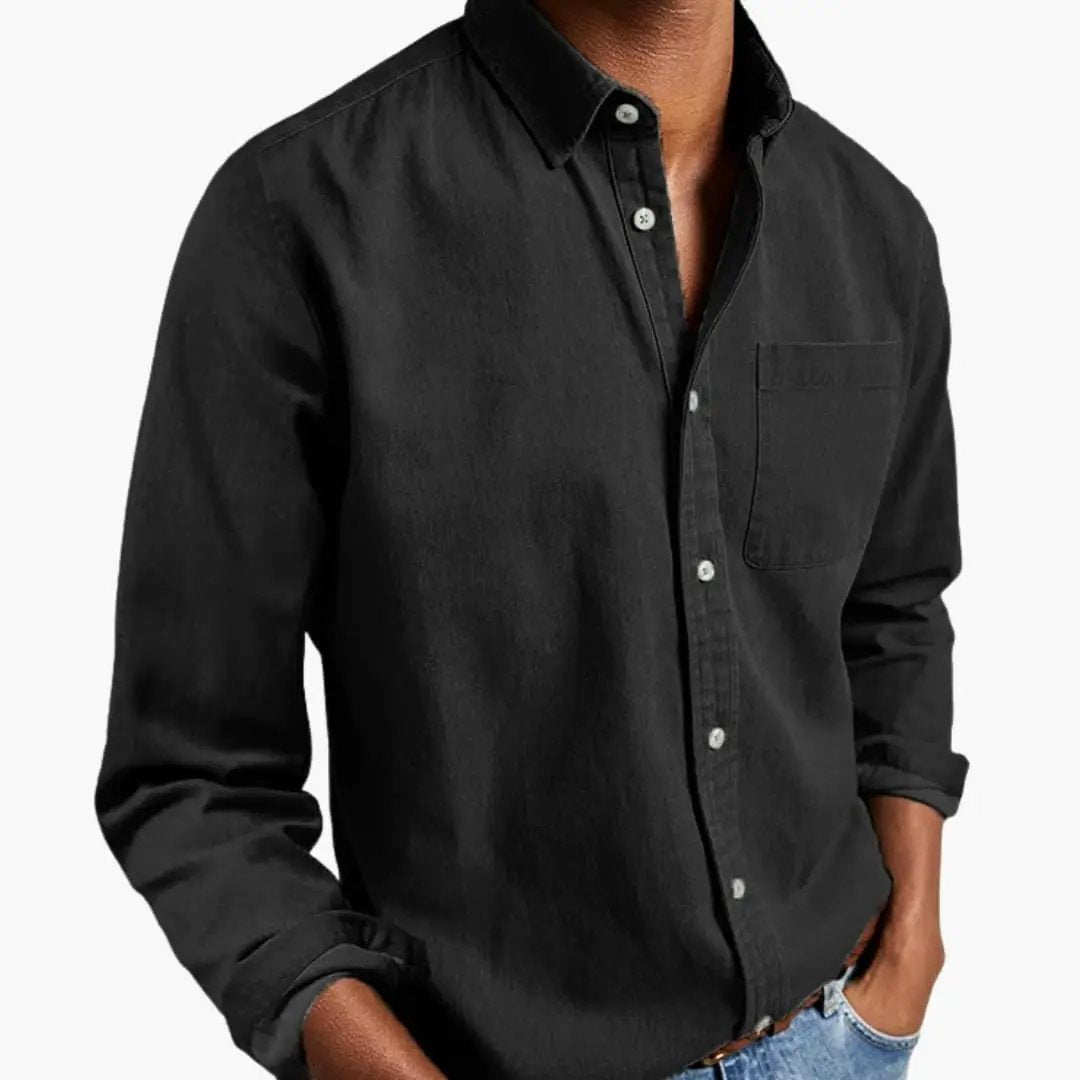 Men’s Relaxed Fit Long Sleeve Button-Down Shirt by Wilfred Smith, black