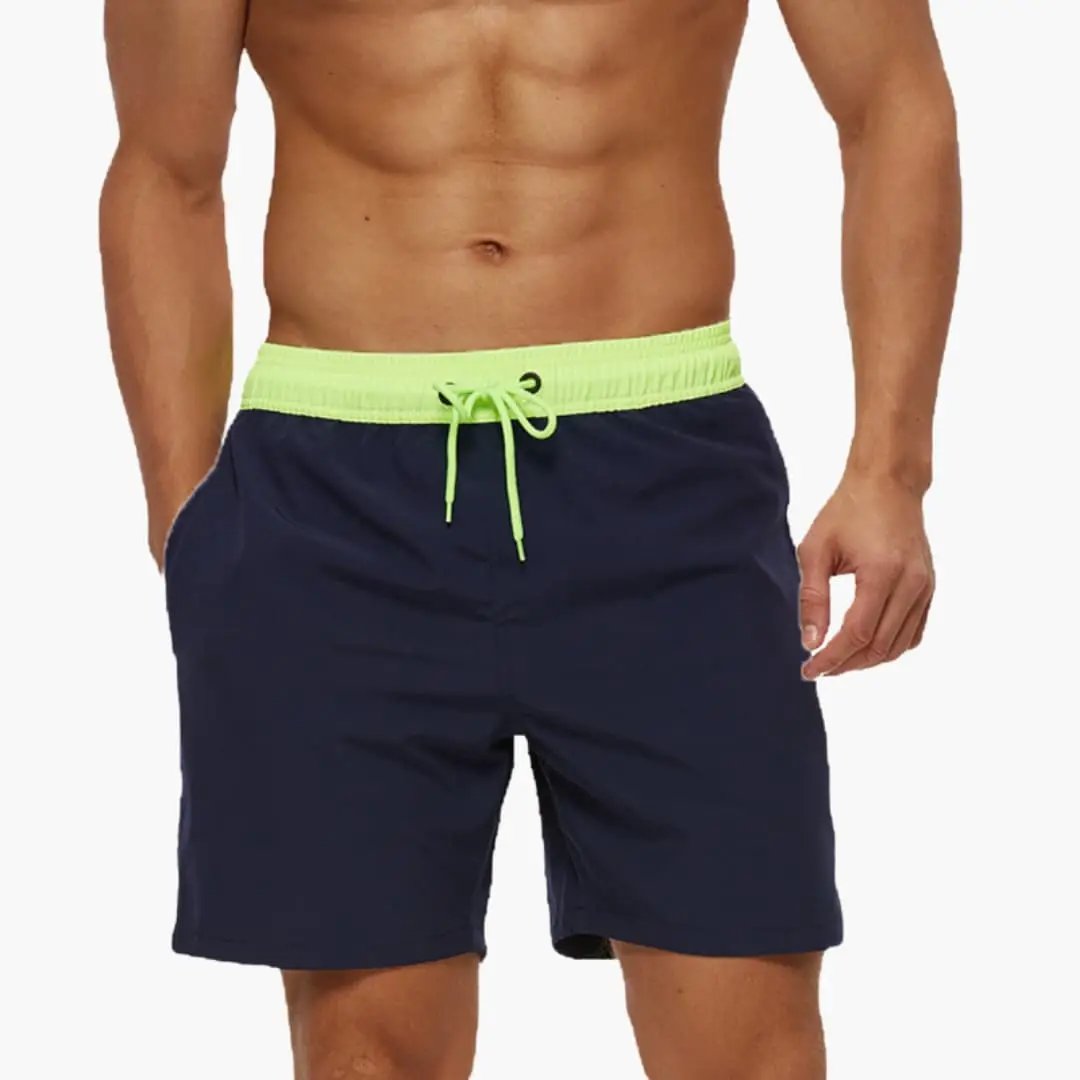 Men’s Shorts with Elastic Waistband in navy with neon green drawstring
