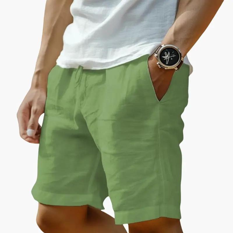 Men's chino shorts Wilfred Smith with elastic waistband and drawstring in sage green
