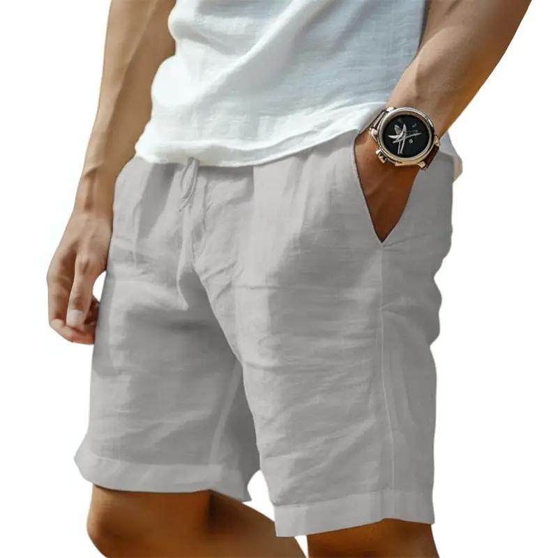 Men's chino shorts with elastic waistband and drawstring in light gray