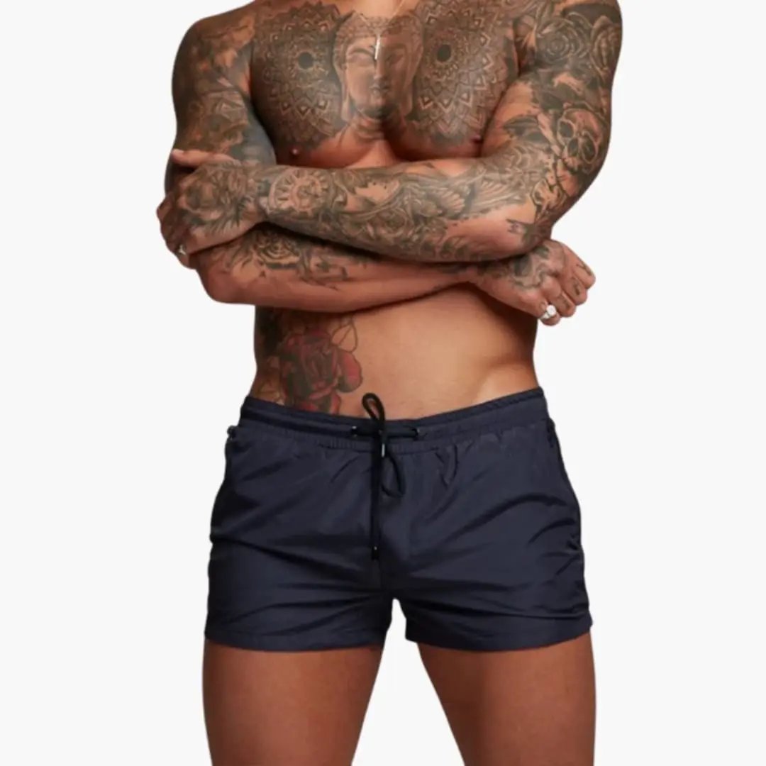 Men’s jogger shorts with elastic waistband and drawstring in navy