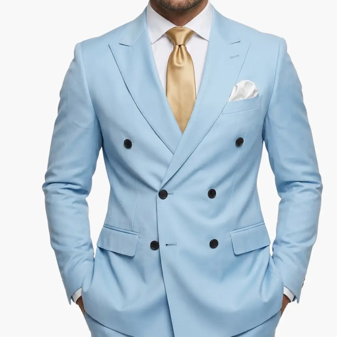 Men's suit jacket, light-blue, Wilfred Smith, double-breasted with notched lapels.