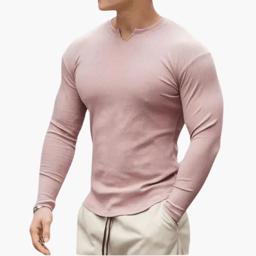 Men’s sweater by Wilfred Smith, ribbed-knit, slim-fit in dusty pink