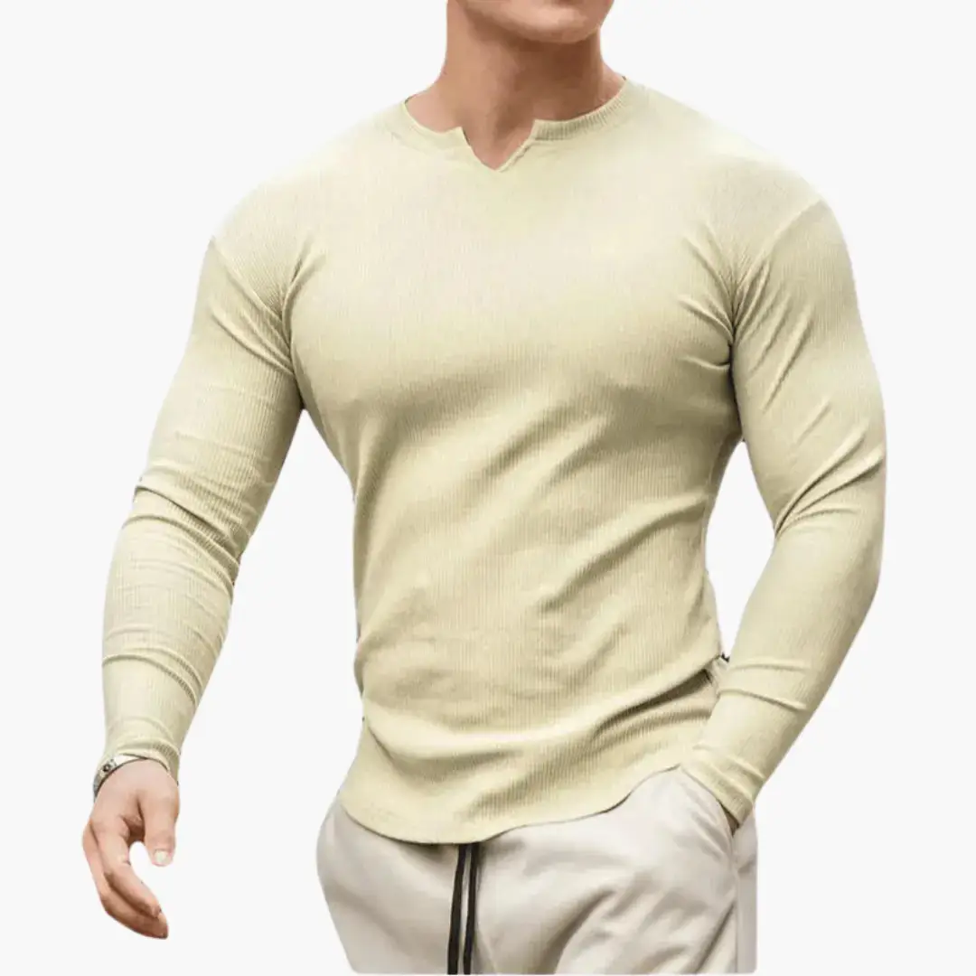 Men’s Sweater by Wilfred Smith, pale yellow ribbed knit, slim fit