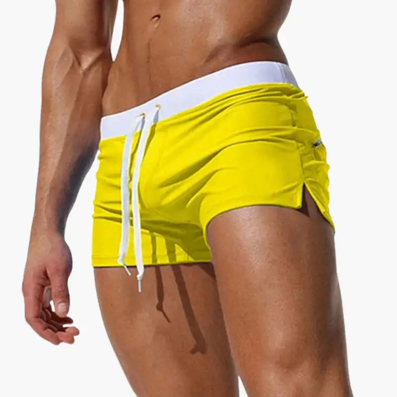 Men’s Swim Shorts with Drawstring and Fitted Waist in bright yellow with white waistband