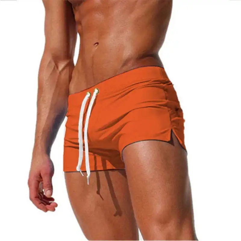 Men's Swim Shorts with Drawstring, orange, fitted waist, swim boxers