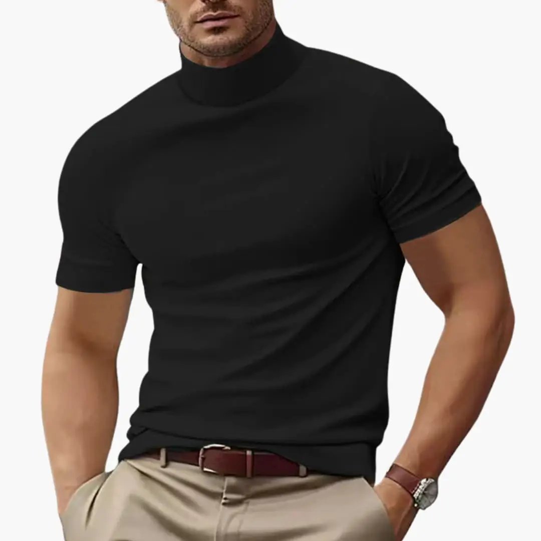 Men’s black turtleneck short-sleeve T-shirt by Wilfred Smith