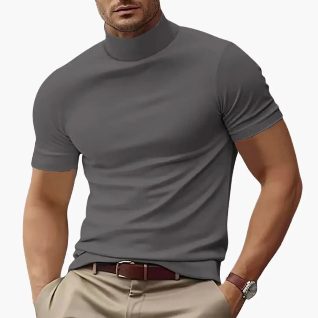 Men's gray turtleneck short-sleeve T-shirt