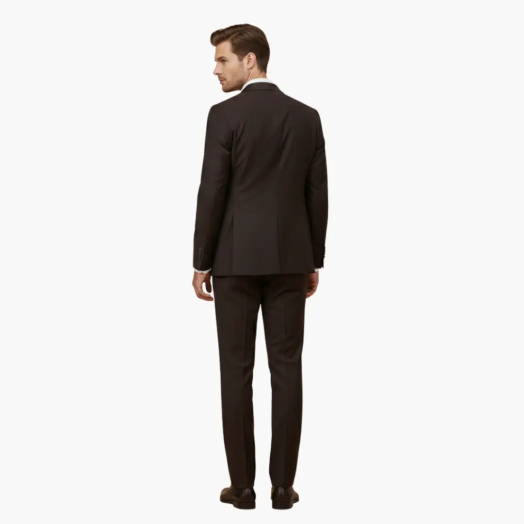 Men's three-piece suit slim-fit in dark brown, back view