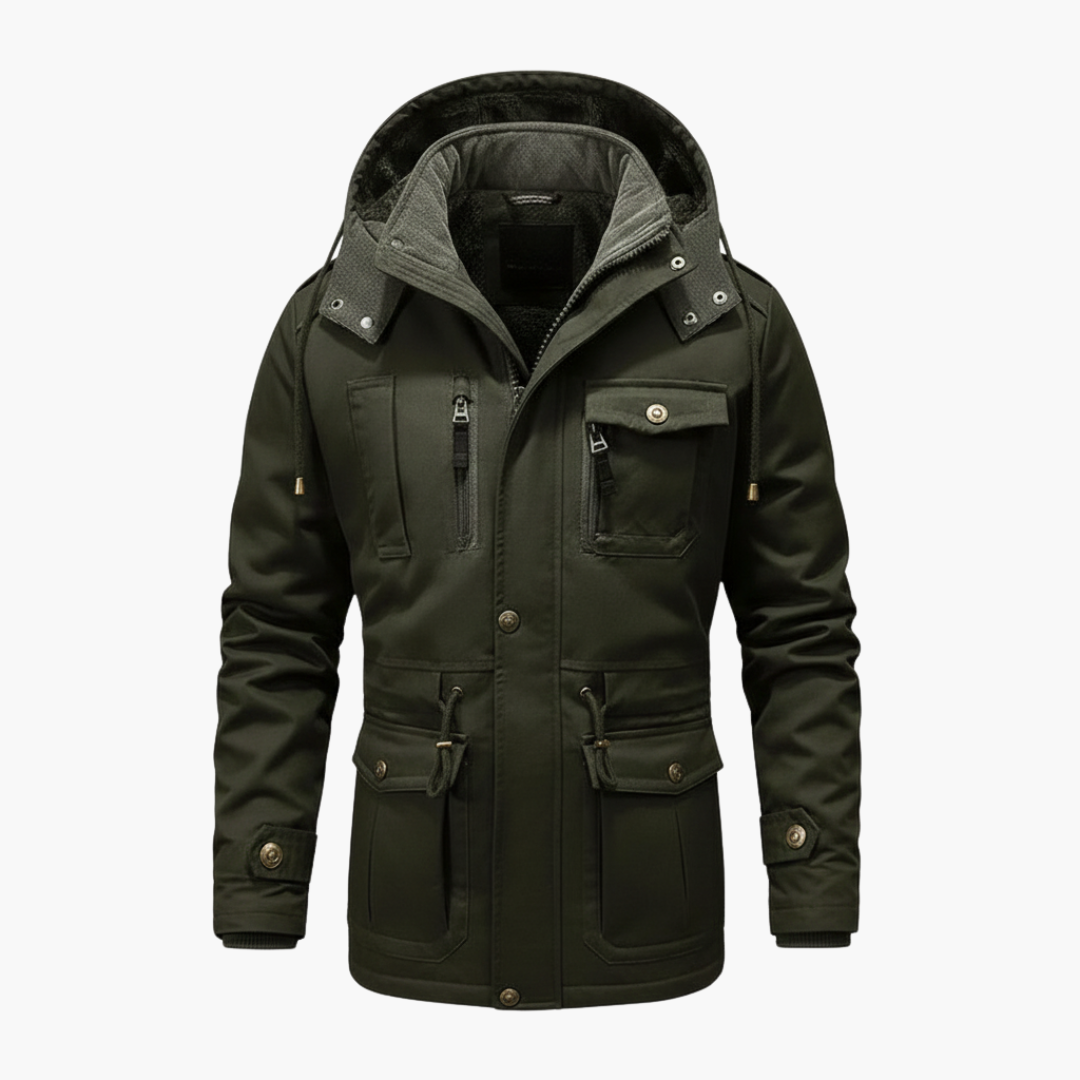 Men’s Utility Jacket with Hood and Pockets, olive green parka