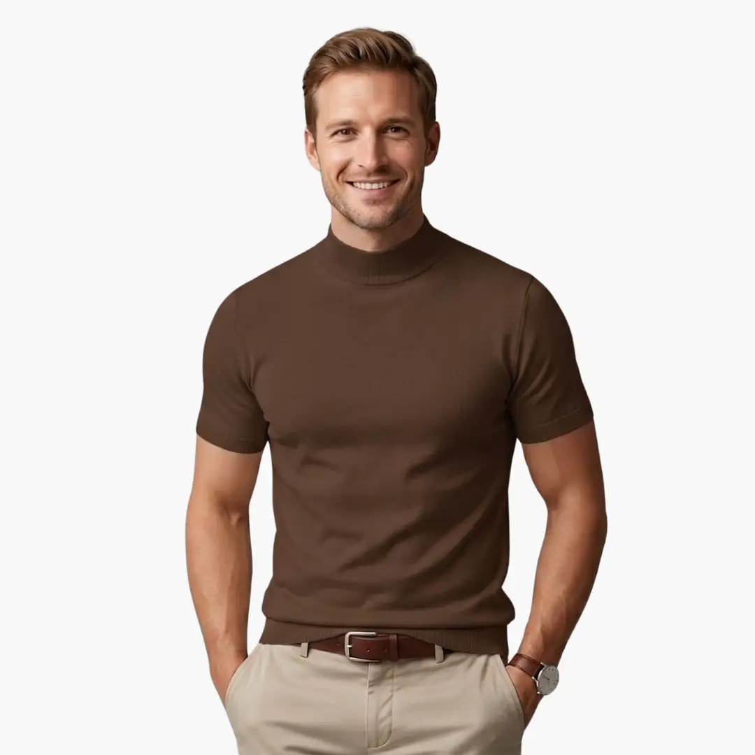 Men’s turtleneck short-sleeve T-shirt by Wilfred Smith in brown