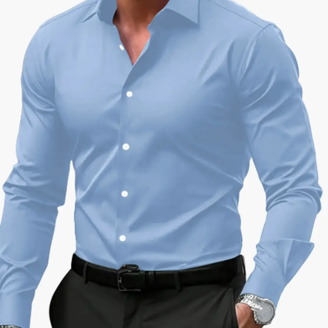 Slim-Fit Shirt for Men by Wilfred Smith in light blue, long-sleeve dress shirt for office wear and business meetings