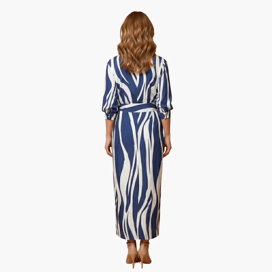 Striped shirt dress by Wilfred Smith, cotton maxi dress in blue and white.