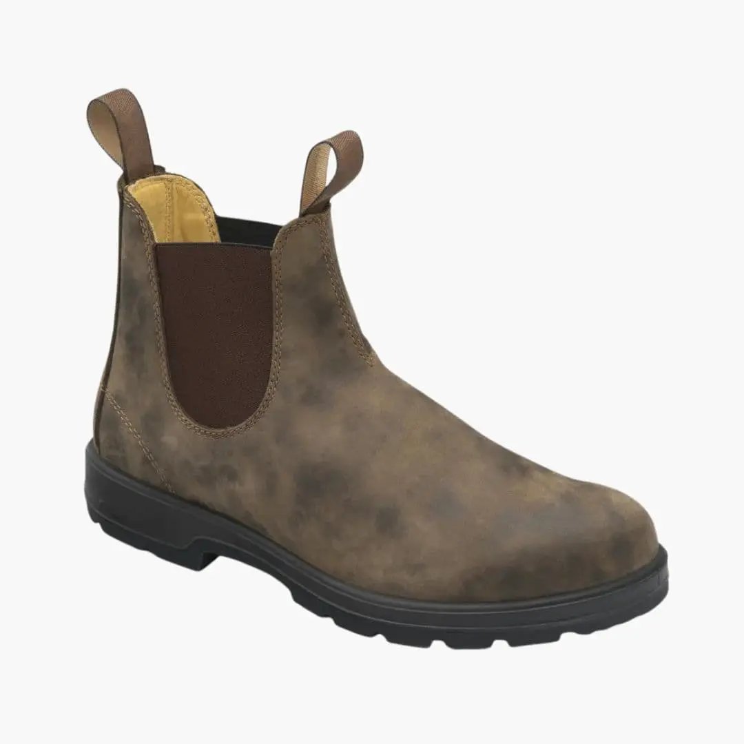 Wilfred Smith unisex Chelsea boots with slip-on entry, brown distressed leather, black sole