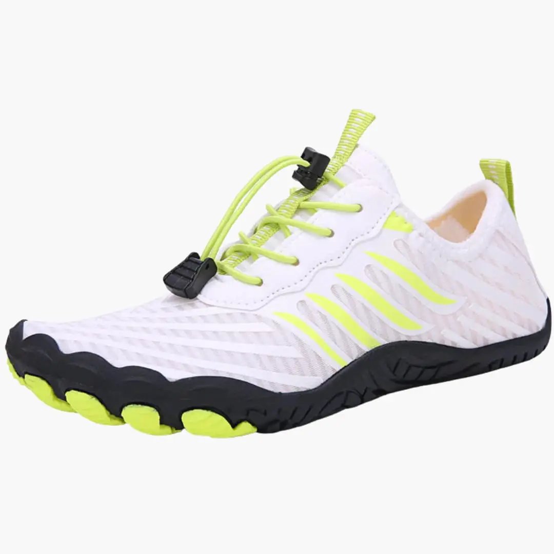 Wilfred Smith men's orthopedic sneakers with barefoot design and flexible sole, white with neon yellow accents