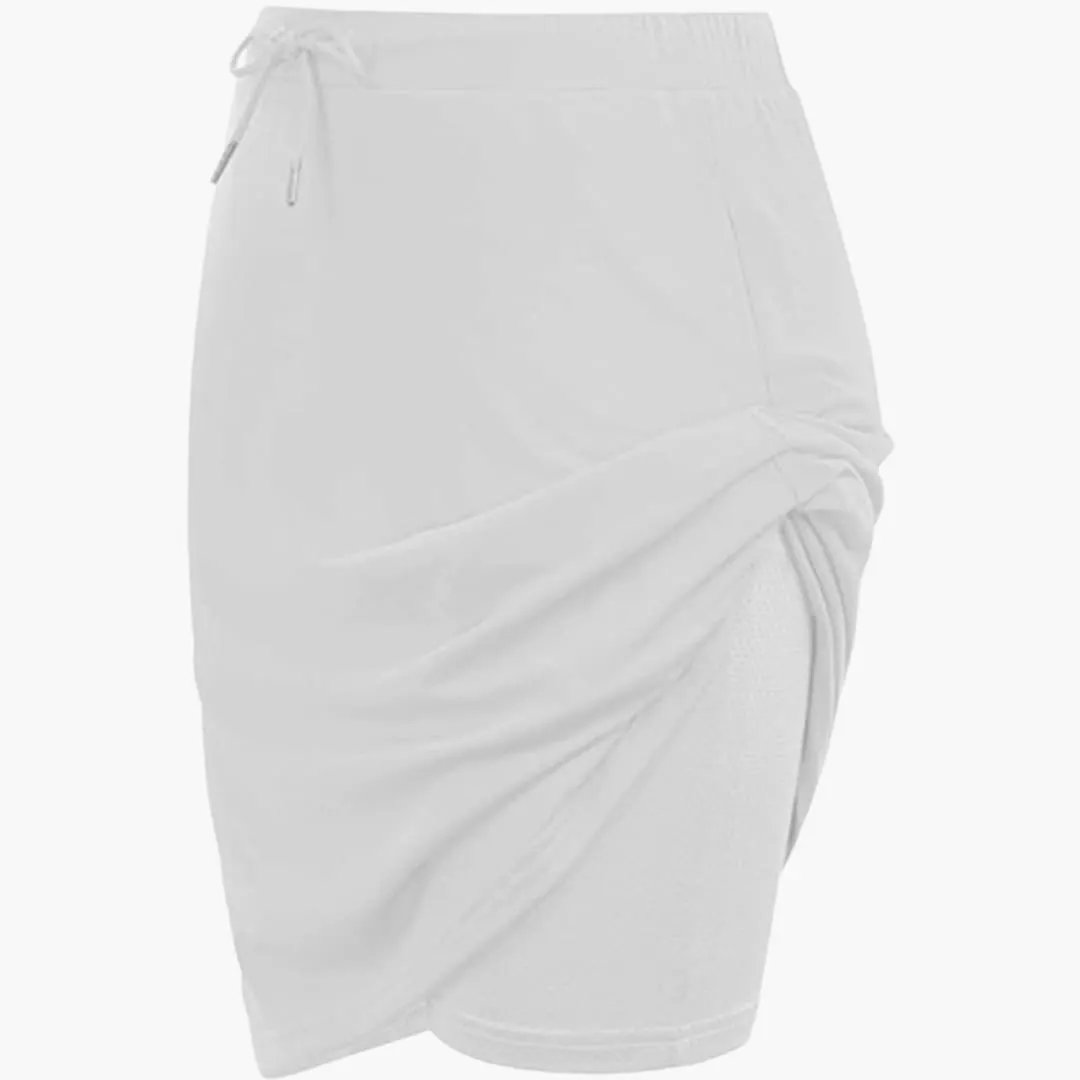Women's A-line skirt with lace-up waist, panel seams and side wrap, white